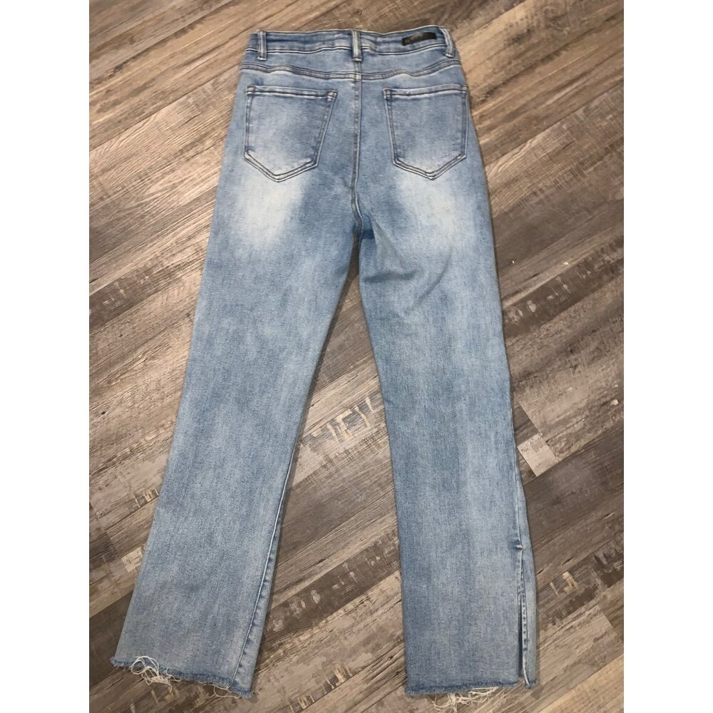 Risen Womens Light Blue High-Waisted Straight Leg Denim Jeans Size 9
